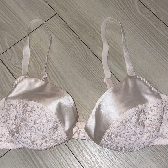 Vtg Maidenform 8322 Rendezvous Padded Push Up Bra Satin Lace Womens 36B Ivory - Picture 3 of 6